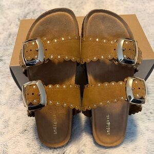 Indigo Tan Studded Buckle Sandals
